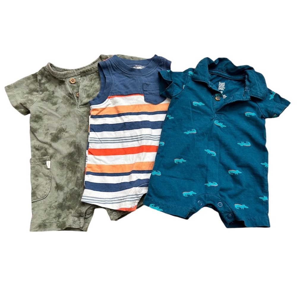 Nb Carters Baby Shorts Rompers Shorty Bundle Lot of 3 Newborn Tie Dye Gator Polo